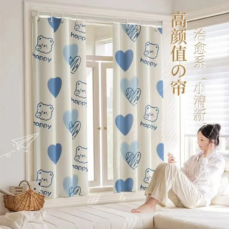 2025新款小窗户免打孔安装窗帘遮光飘窗简易伸缩杆一整套出租房