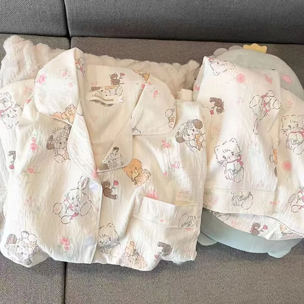 奶黄小猫云朵棉睡衣春夏秋季女款爆款2025新款家居服套装短袖裤