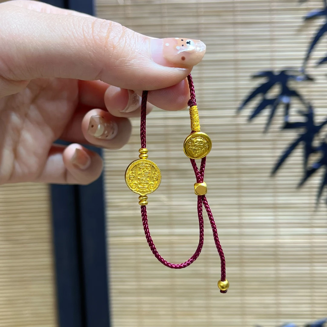 铜合金手链 【有间饰品diy】国潮风红色钱币手绳 简约风格