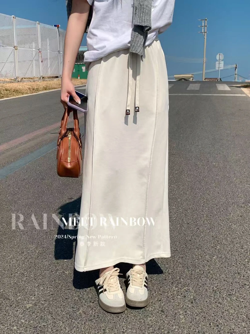 2025春季新款松紧腰高腰百搭显瘦简约半身裙  66283宽松夏季
