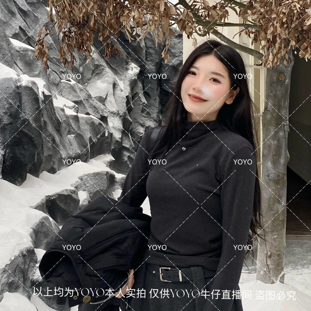 YOYO自制1【心弦镂空】磨毛显瘦时尚百搭气质修身半高领长袖上衣