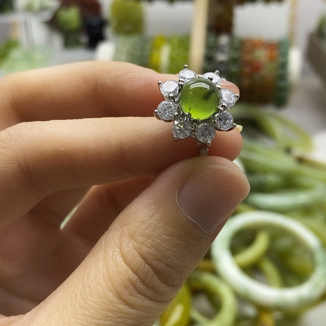 蛇纹石玉合金戒指