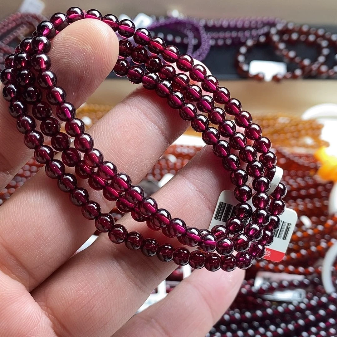 石榴石手链未镶嵌4.8mm毕业级玫红色