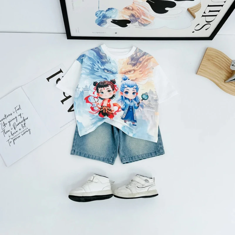 男女童2025敖丙T恤儿童洋气夏季新款纯棉圆领上衣半袖短袖哪吒