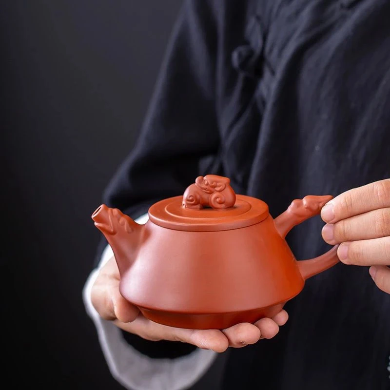 紫砂朱泥瑞兽貔貅石瓢壶 +2个朱泥客杯（林世科）DY46