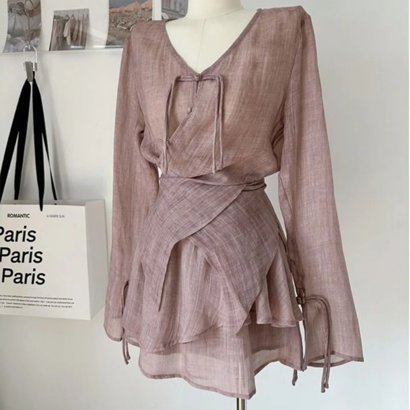 女装新中式上衣长袖套装2025年衬衫女衬衣小众国风春日春夏