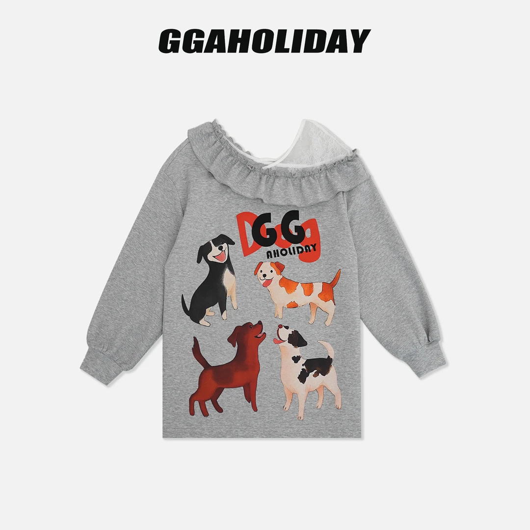 GGAHOLIDAY25N秋季新款轻奢时尚休闲宽松洋气蕾丝拼接卫衣 153194