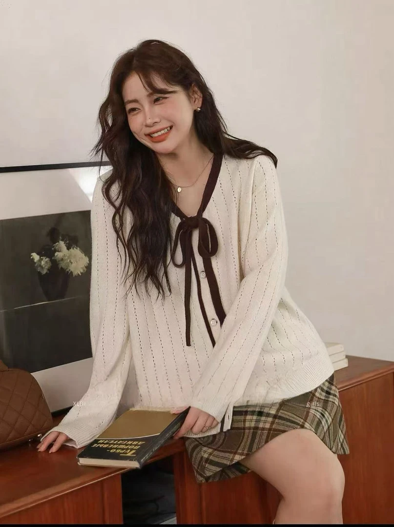 【CLOTHING/原创设计】新款大码宽松显瘦慵懒风长袖系带毛衣开衫