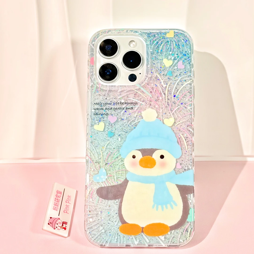 粉粉/ins烟花小企鹅适用iPhone16promax手机壳13苹果15新款14防摔