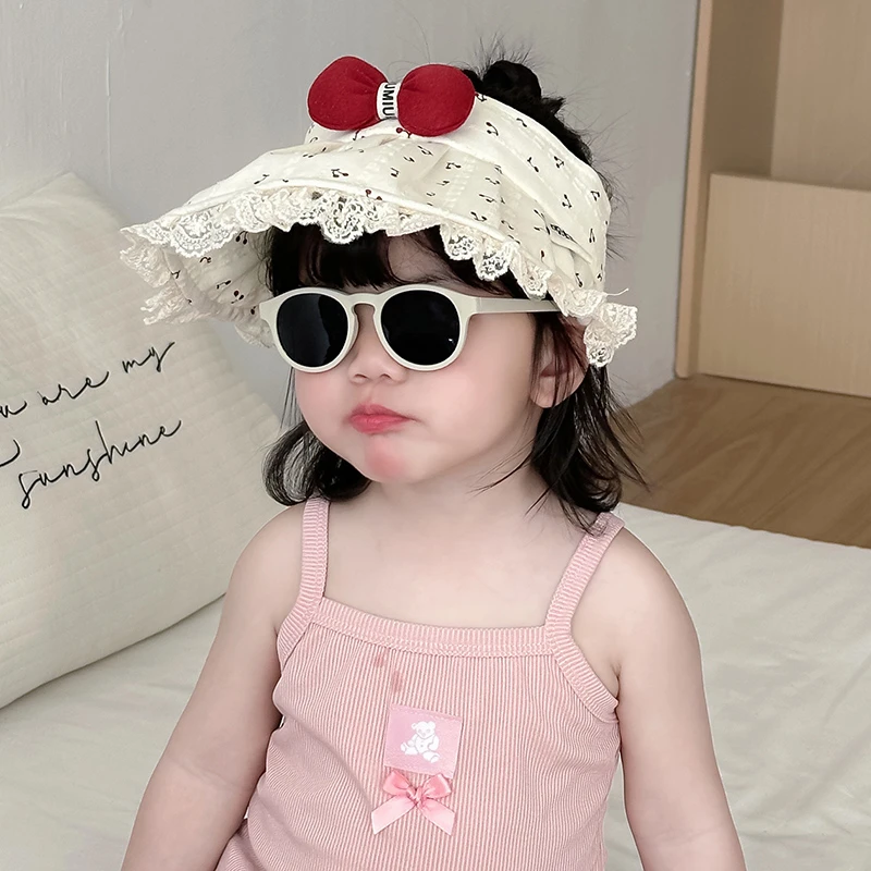 婴儿大檐沙滩无顶帽子太阳帽公主风时尚女大檐宽檐空顶帽防晒夏季