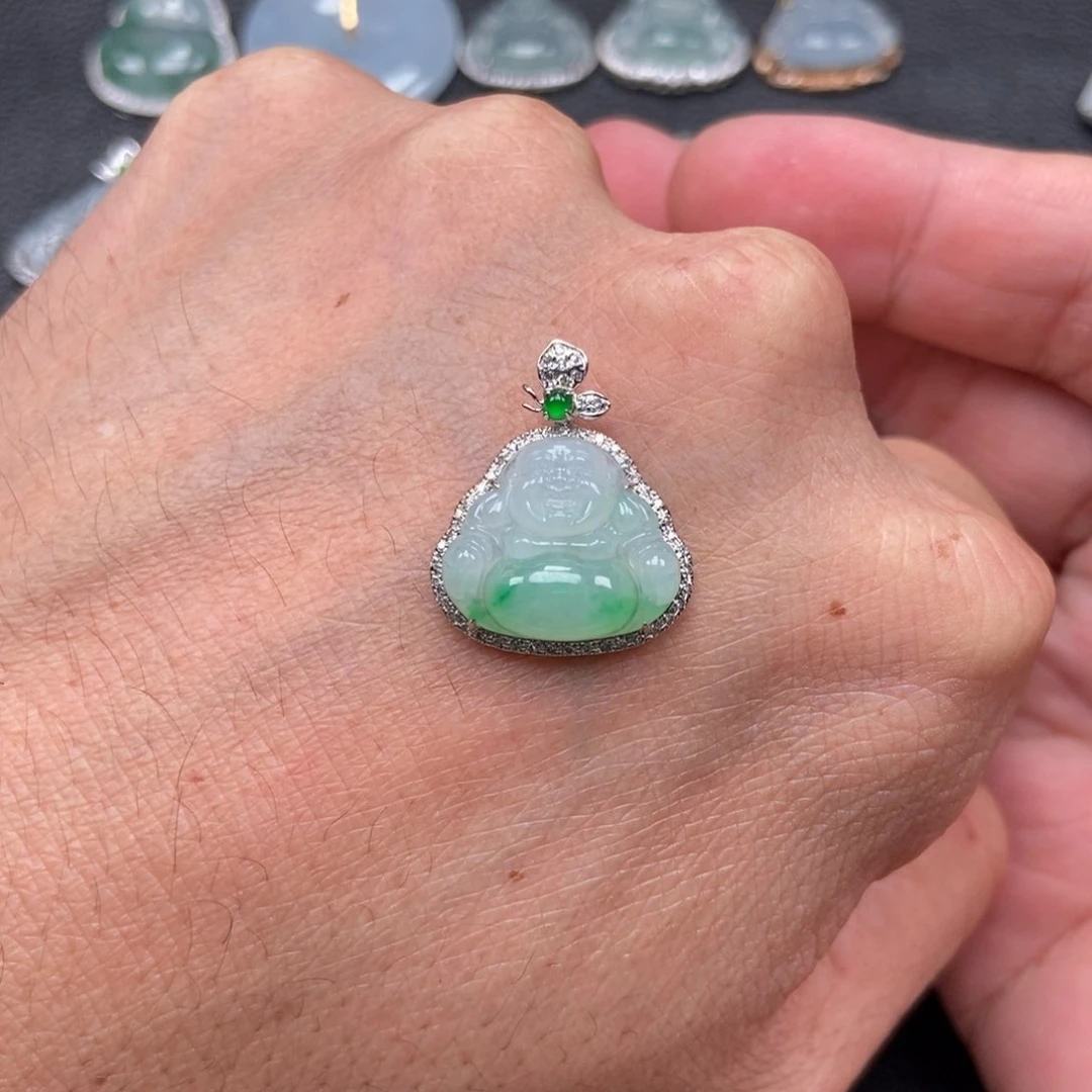 翡翠18K金镶嵌吊坠(不含链)佛公