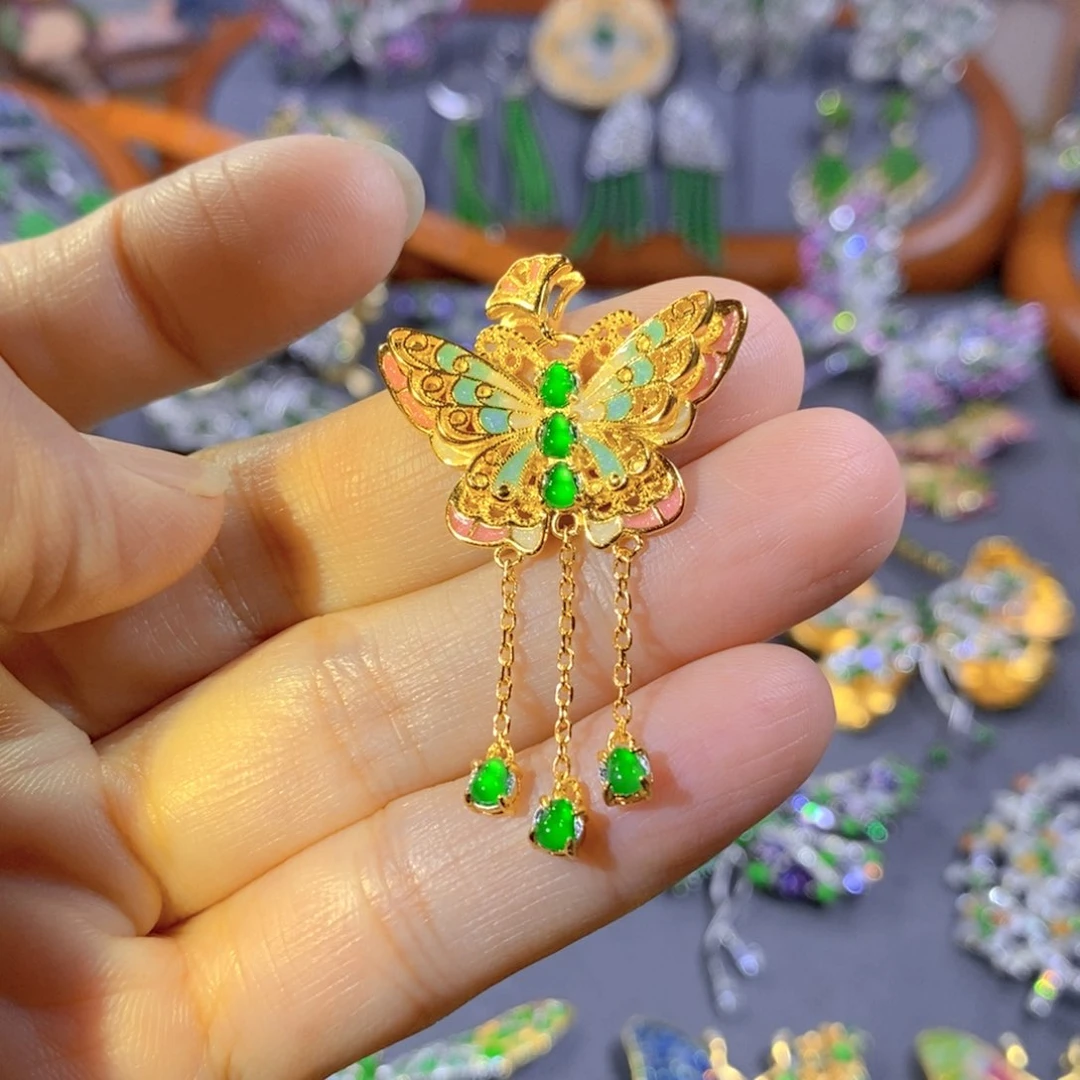 颈饰银S925镶嵌翡翠