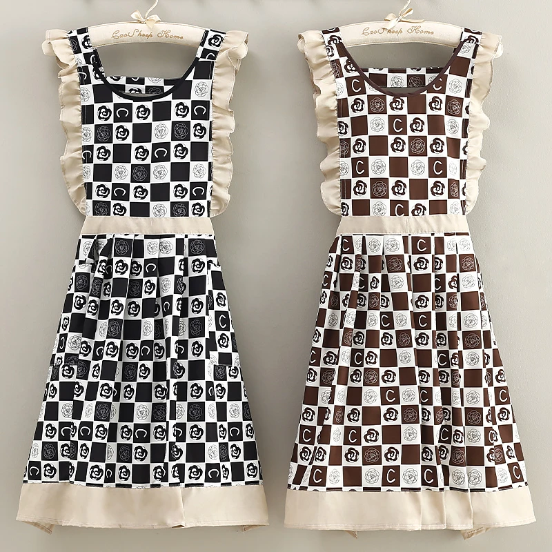 围裙厨房专用女生高颜值夏天薄款时尚木耳边设计上班用的透气防污