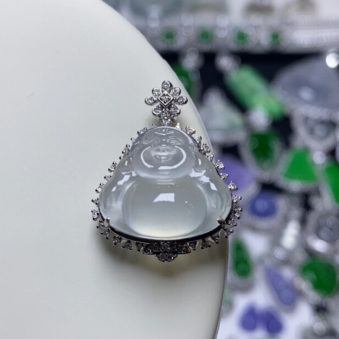 翡翠18K金镶嵌吊坠(不含链)佛