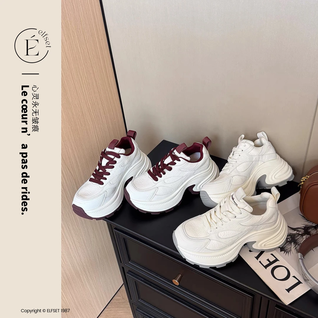 ÉLFSET | 7cm小个子增高厚底白色老爹鞋女款25新款-ESG-366-2829
