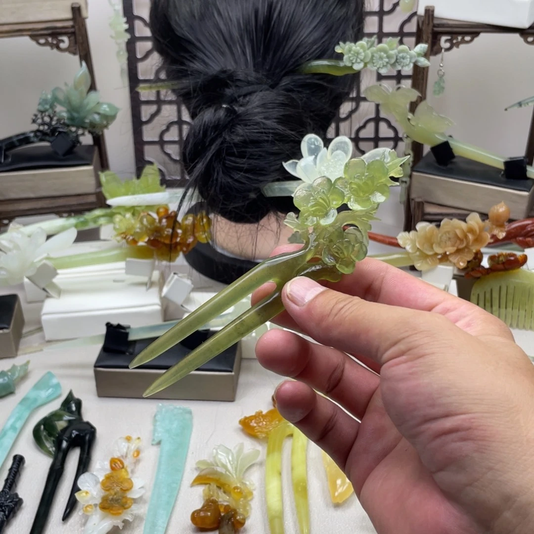 蛇纹石玉未镶嵌发饰发簪