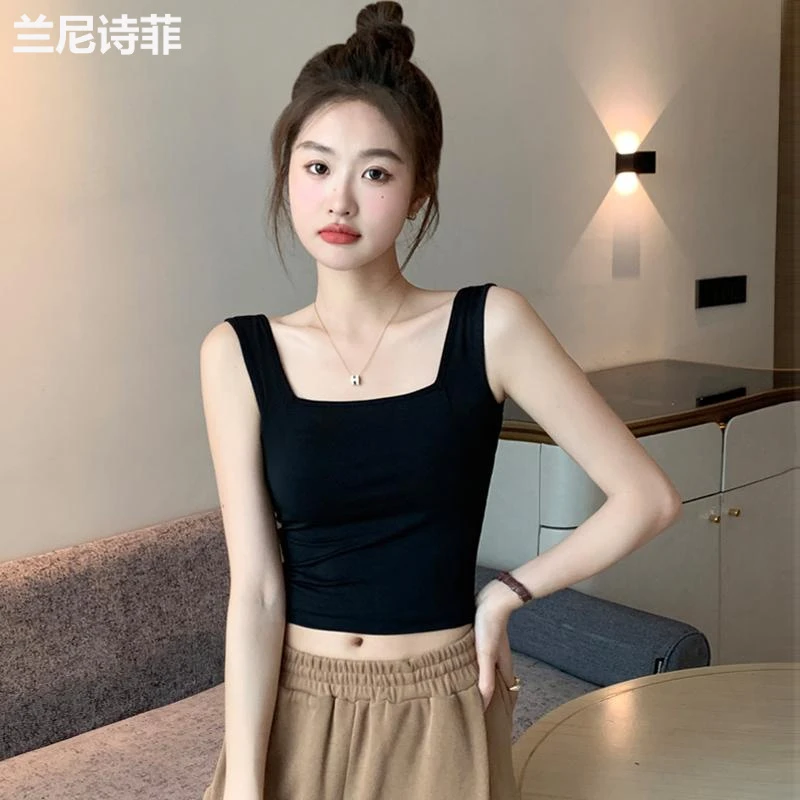 兰尼诗菲黑色吊带背心女内搭夏季2025年新款短款美背方领纯欲上衣