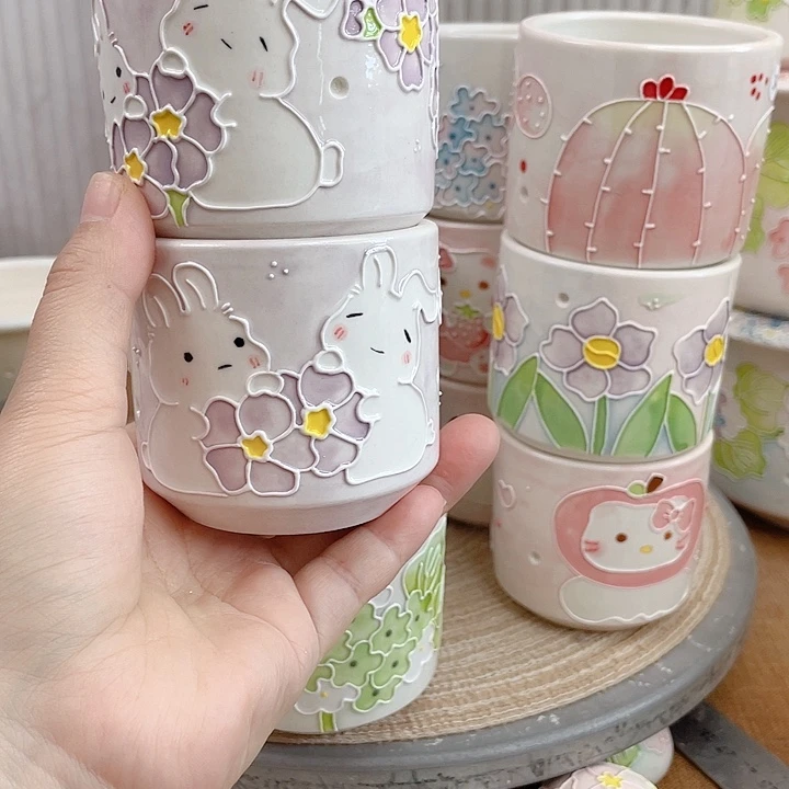 菜***子白泥手绘多肉花盆微瑕435