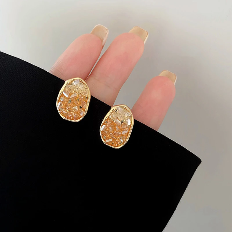 铜合金耳饰 小香风橘色耳钉JE3054