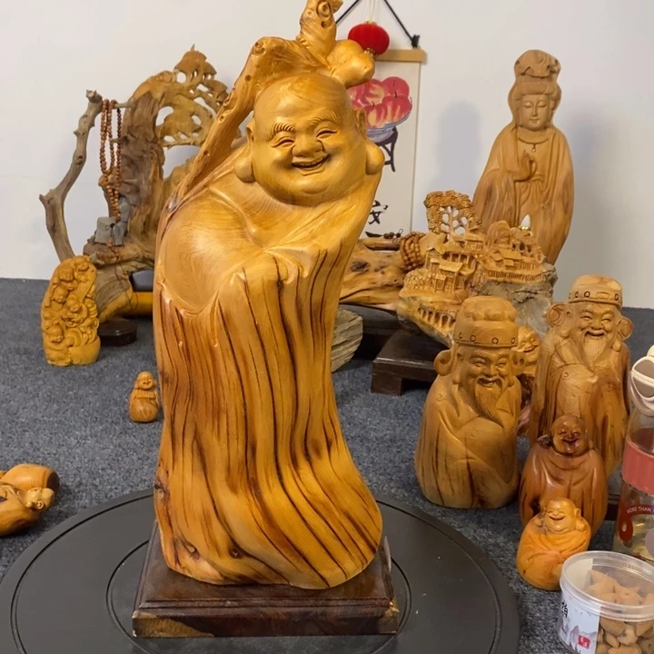 柏木崖柏弥勒佛摆件根雕工艺品摆件