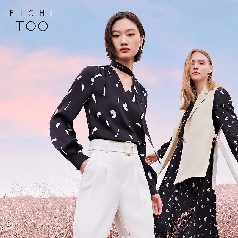 爱居兔长袖小衫通勤V领顺滑面料长袖衬衫上衣女ENSAJ1M005A