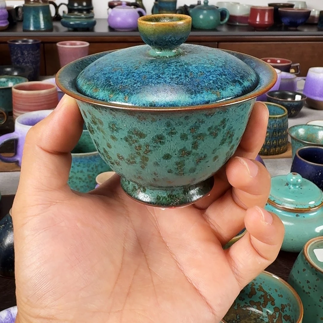 孔雀蓝釉二才盖碗啦啦啦