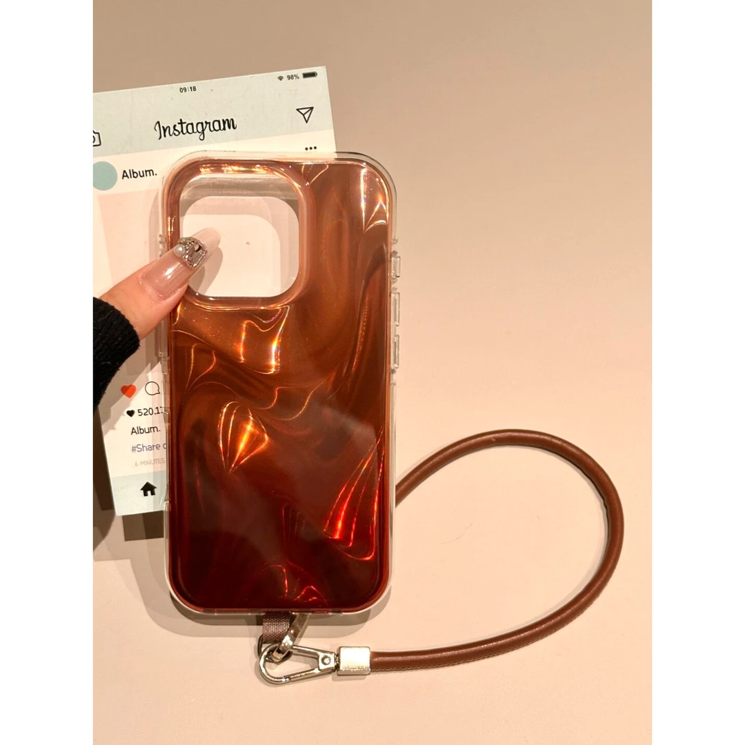 秋冬ins风棕色晕染水波纹手机壳适用苹果15新款iPhone16防摔14/13