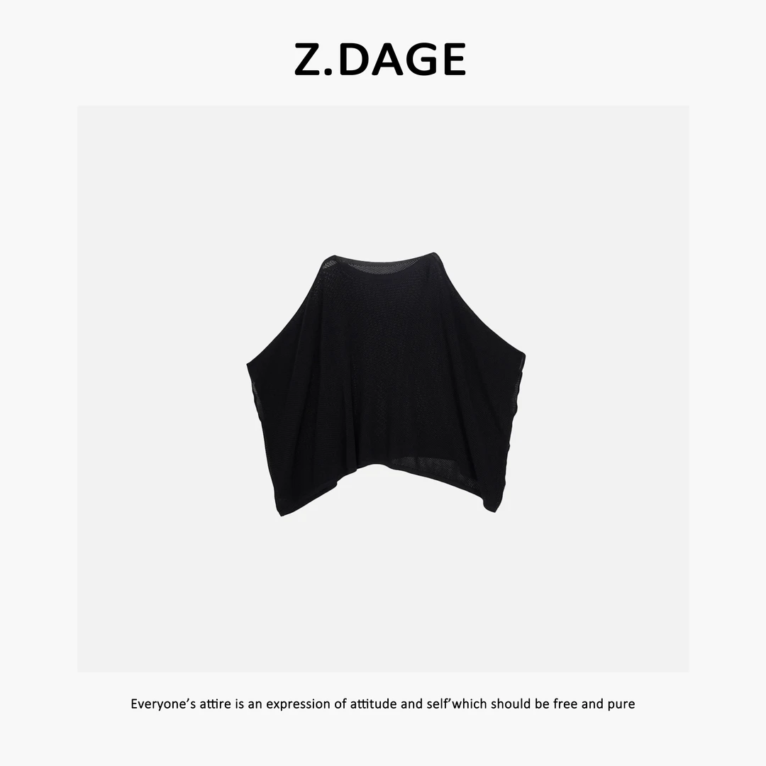 Z.DAGE-‘黑色魅影’极简时尚欧美风时髦款镂空透气T恤-T1002