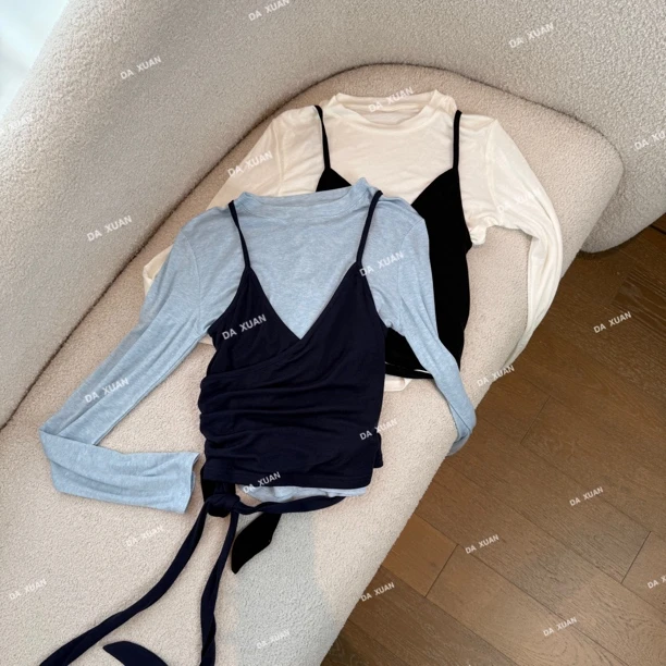 /D.X/2025春款 小众设计修身显瘦百搭T+洋气吊带两件套/D6328