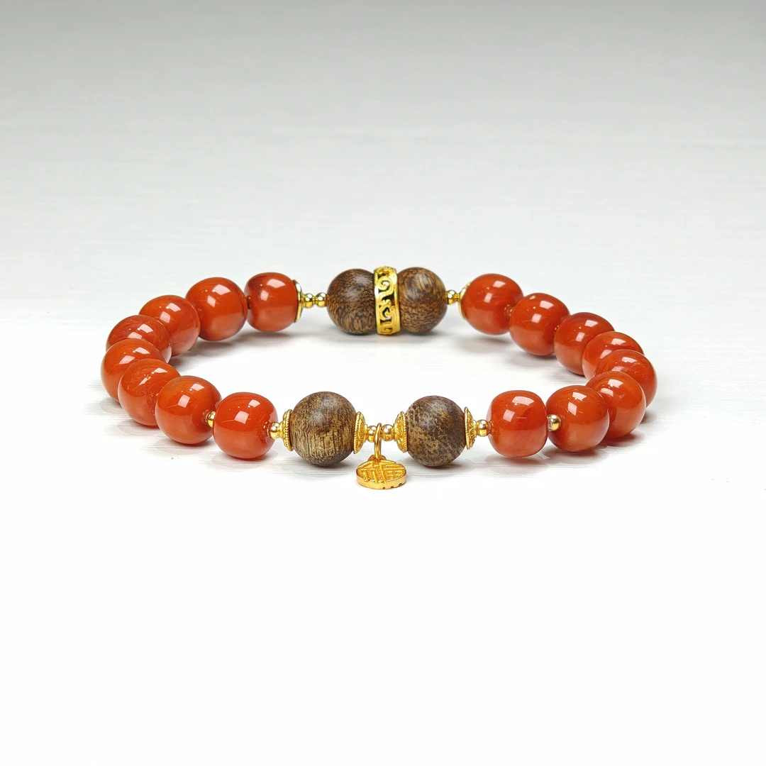 晶匠柿子红南红设计手串8mm+  多样性发一  简约