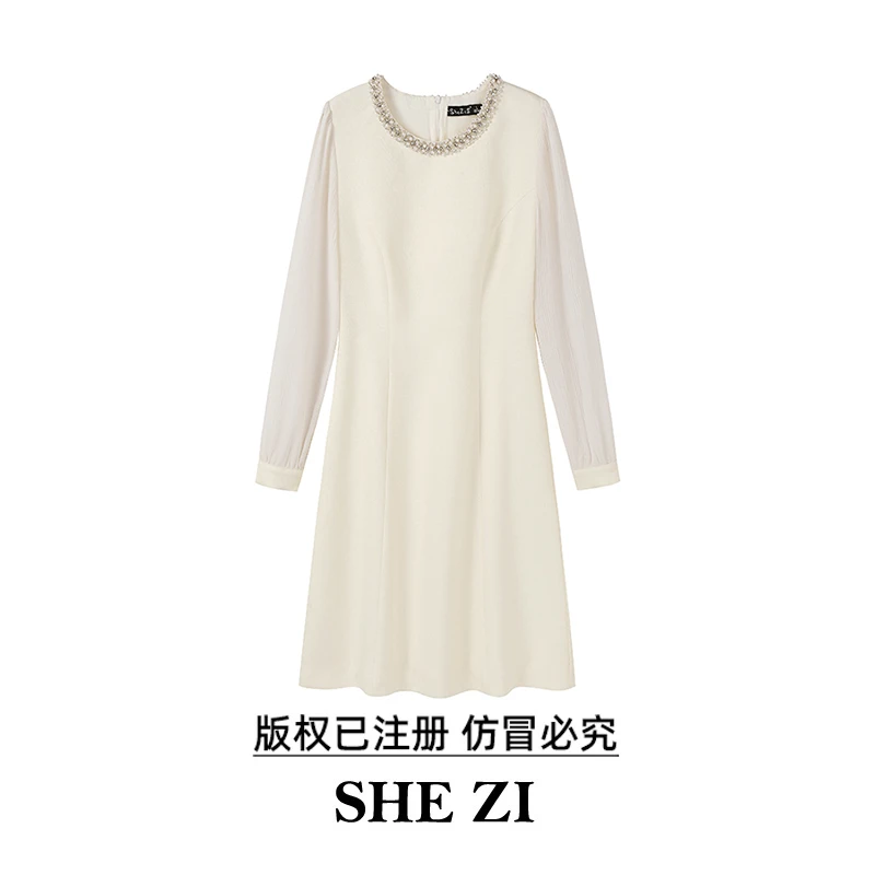 奢姿大码女装2025秋季新款显瘦时尚气质小香风减龄钉珠拼接连衣裙
