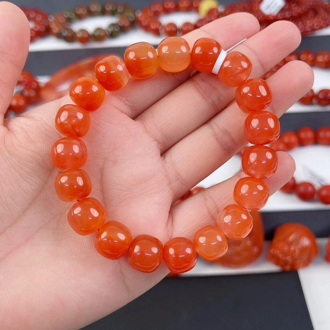 手串未镶嵌南红玛瑙瓦西柿子红老型单圈11mm