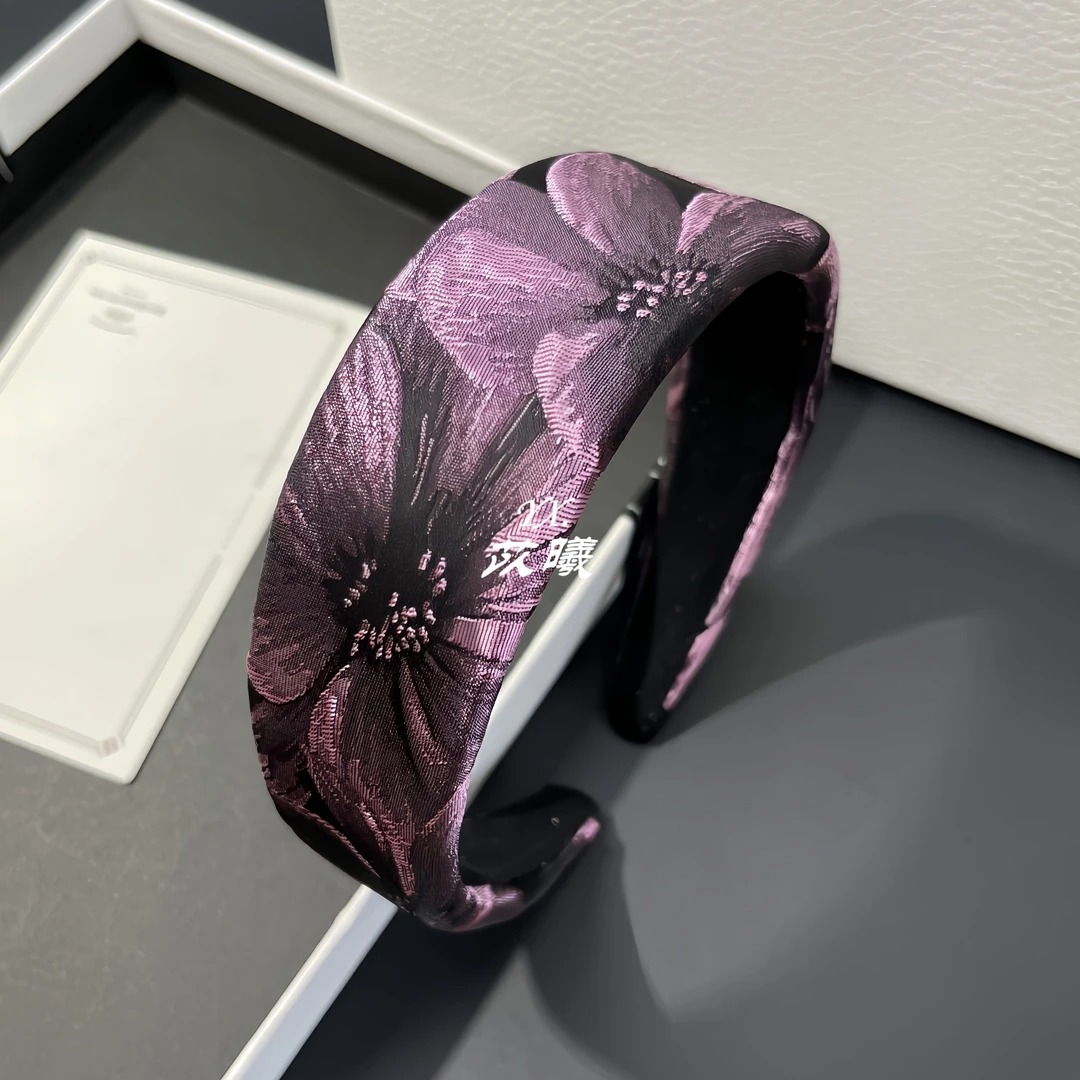 法式高级感油画刺绣高颅顶发箍复古宽边紫色花朵头箍国运紫发卡女