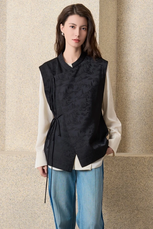 姚领YAOLY早春新品中国风盘式马甲