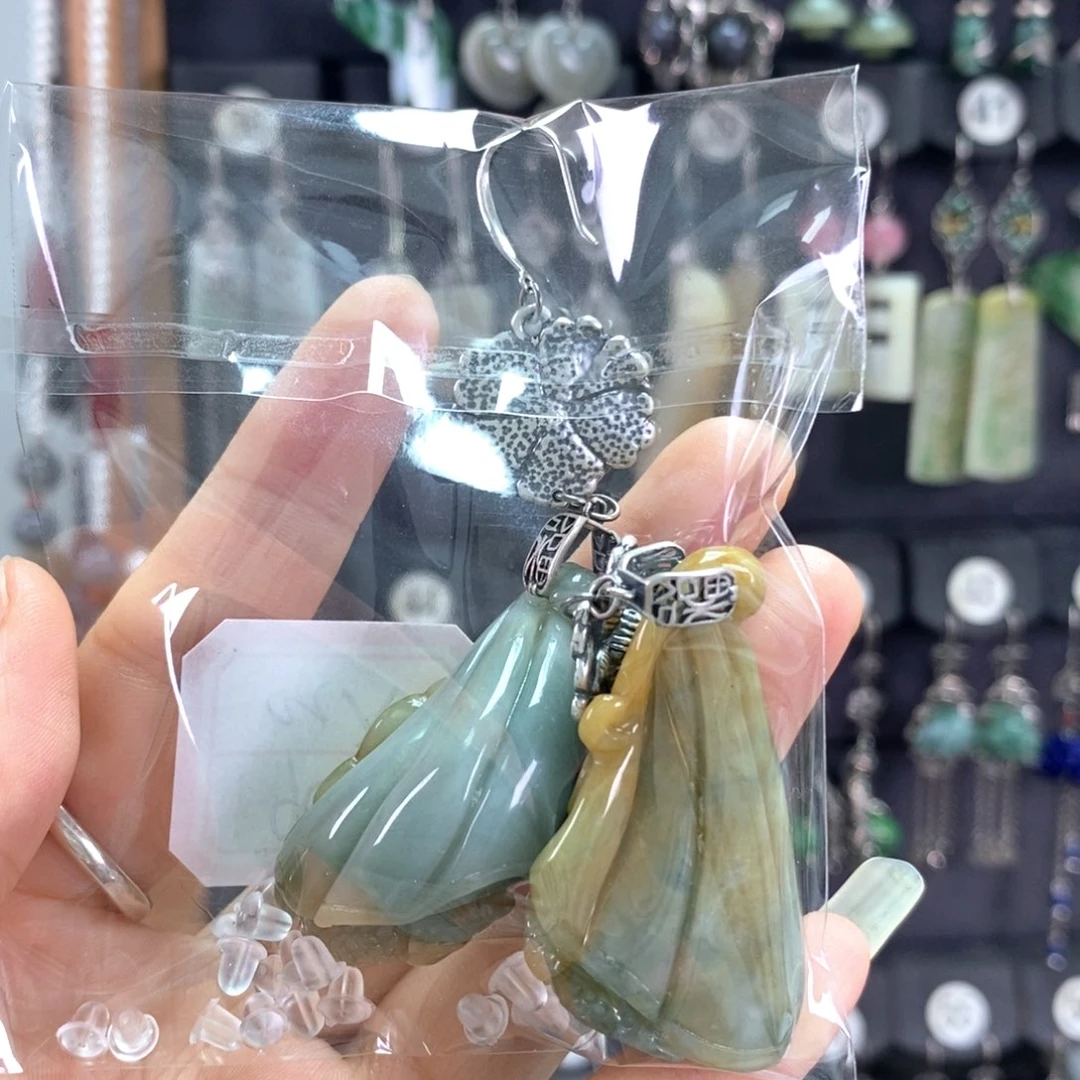 子***嫣翡翠银S925镶嵌耳饰X20