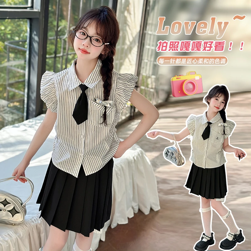 女童超好看裙子套装夏季2025新款儿童学院风衬衫百褶裙高级感穿搭