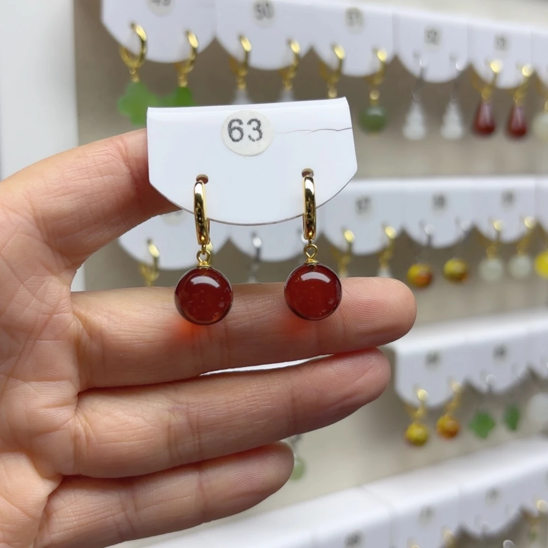 血珀银S925镶嵌耳饰