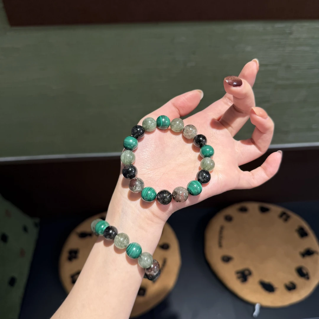 *森林暗调*黑发晶绿幽灵绿发晶孔雀石多宝手串 多样性发其一