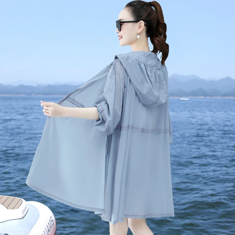 防晒衣女中长款2025夏季新款薄款百搭长袖防晒服宽松洋气大码外套
