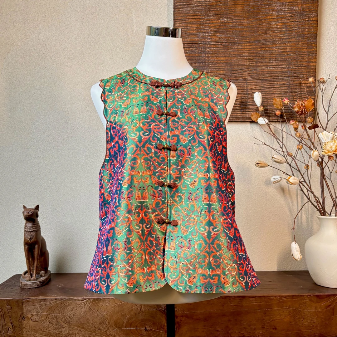 【龙凤麦穗沉叠锦】满分5A桑蚕丝非遗张和才古蜀锦女装马夹240345