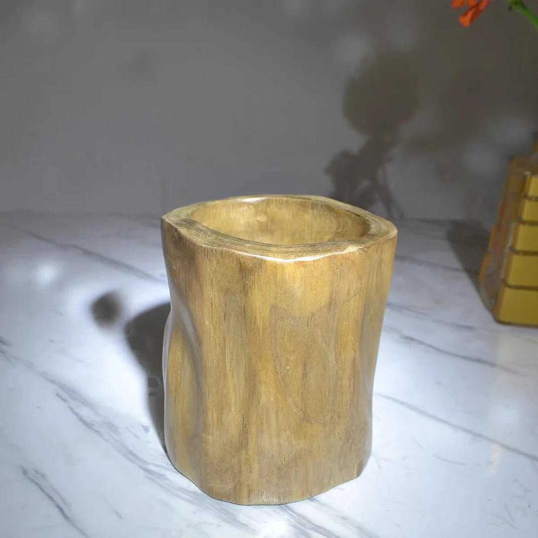 文房四宝笔筒金丝楠木木质整木木制木笔筒笔桶