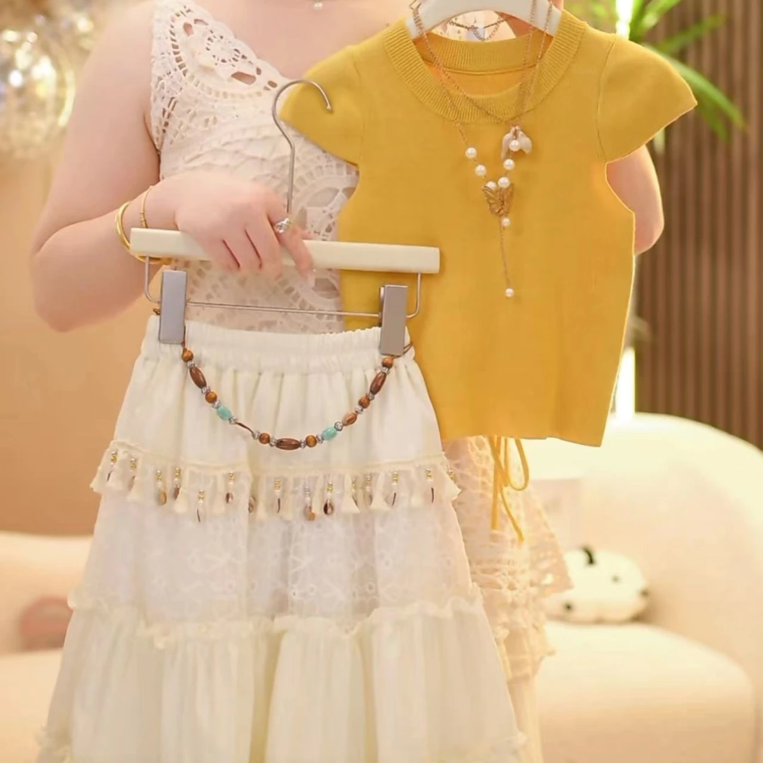 【米小洛】2025新款女童夏季洋气百搭韩版女孩针织裙套装