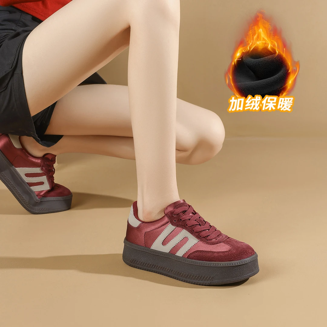 女鞋厚底德训鞋加绒小个子复古休闲板鞋
