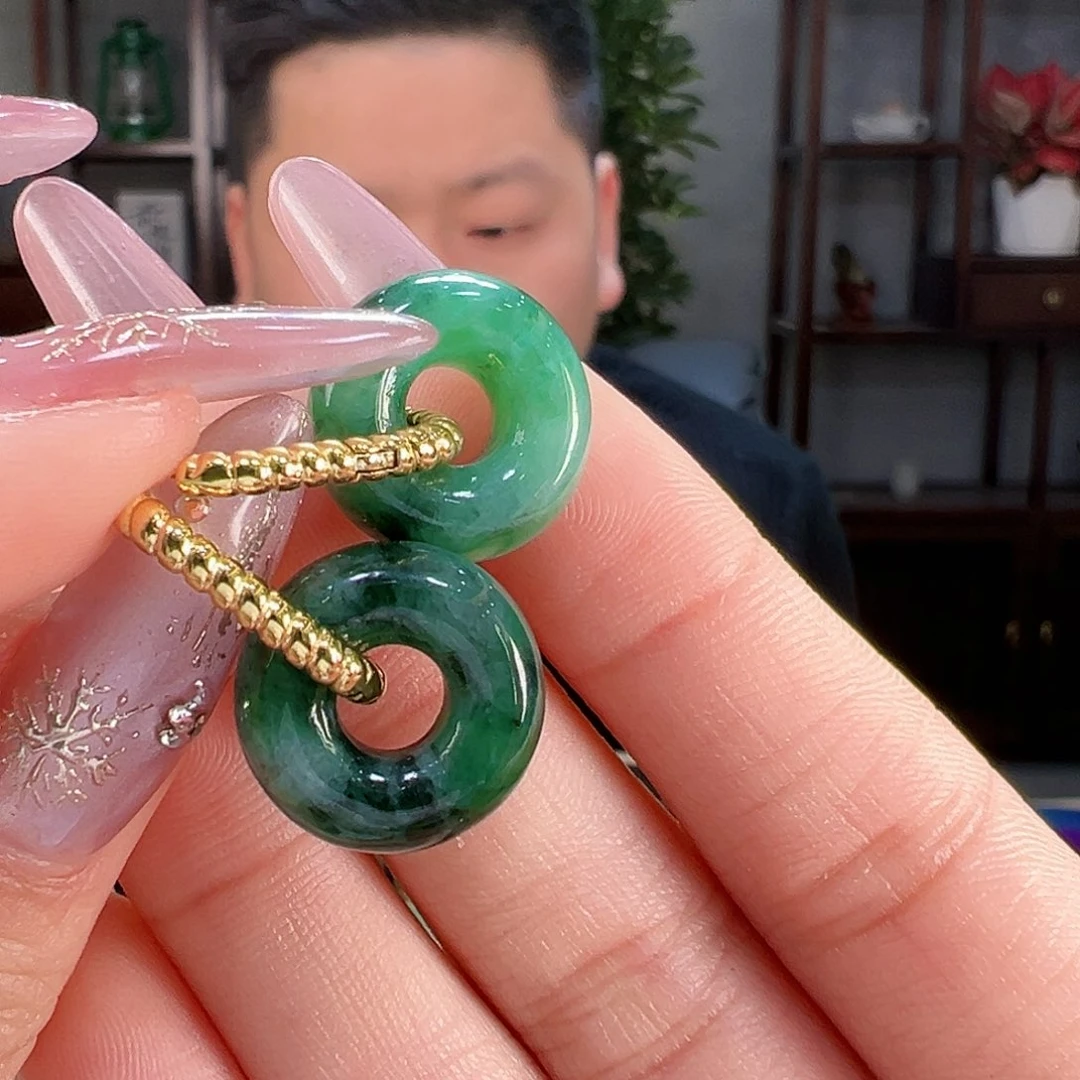 翡翠耳饰银S925镶嵌耳环61