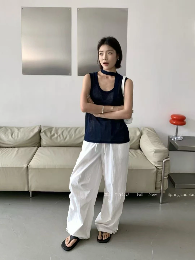 YIYOU@F28099 U领无袖宽松百搭坎肩小吊带背心(配飘带)  7-3