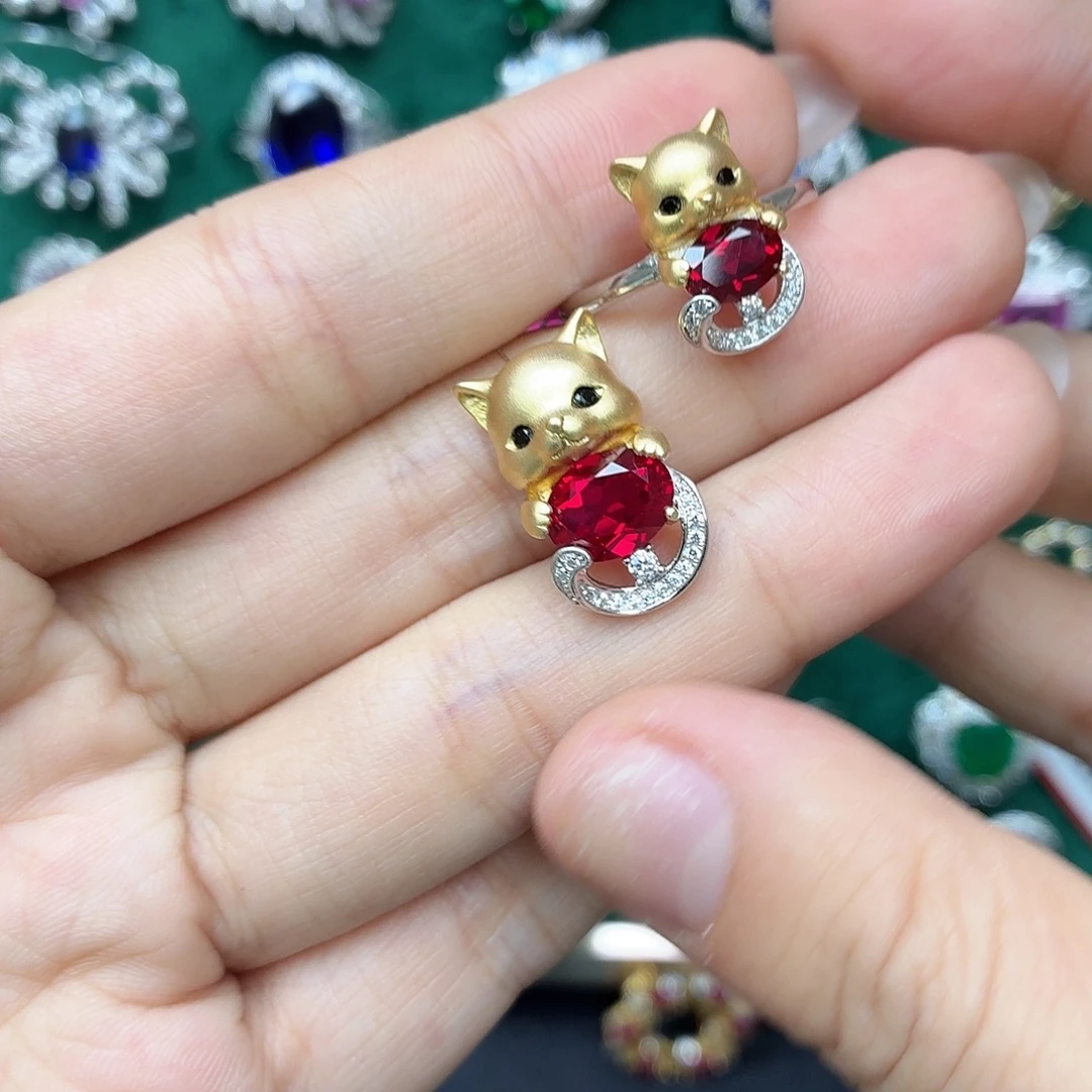 吊坠925银鸽血红培育宝石