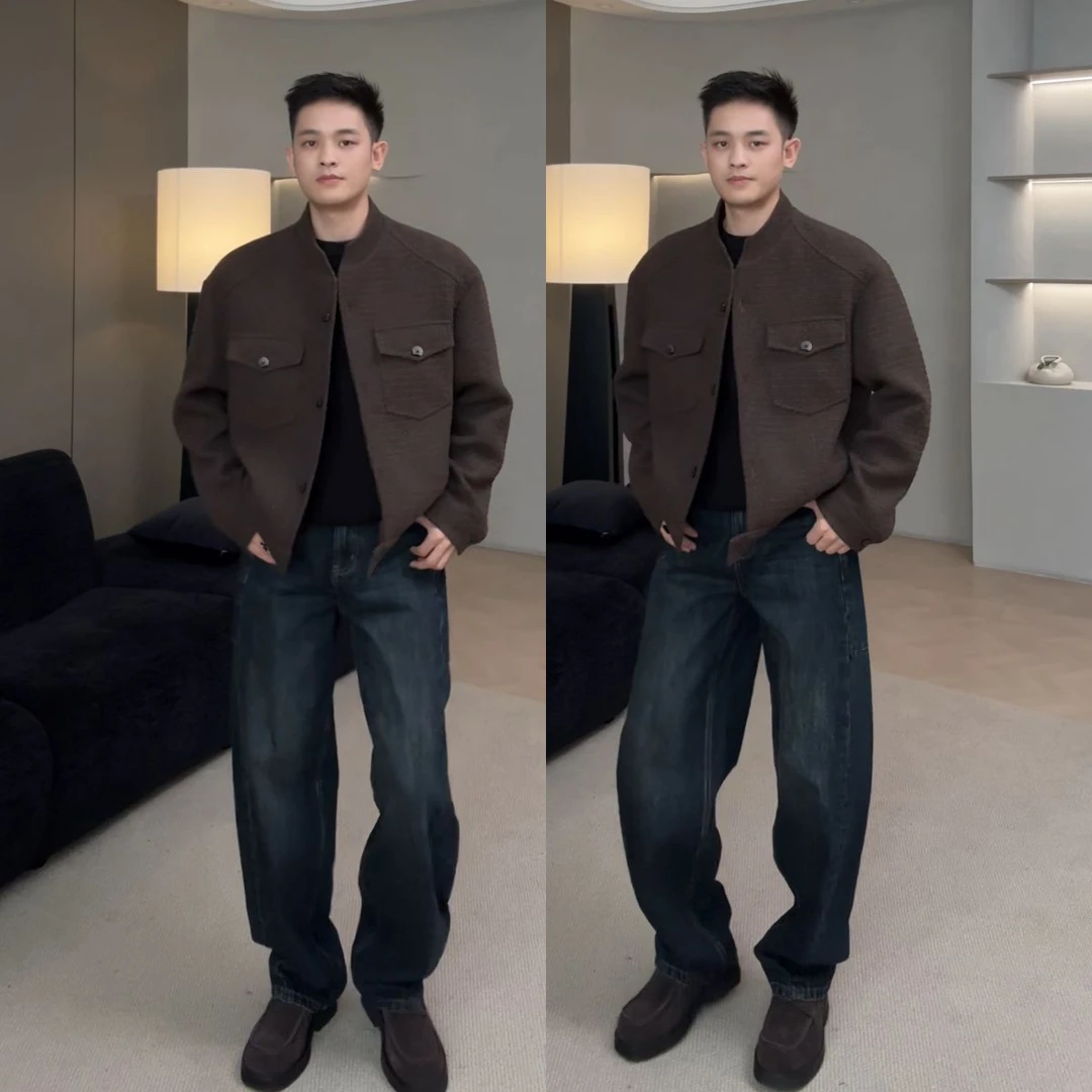 水洗做旧牛仔裤微弯刀时尚休闲百搭气质高级宽松复古商务男士长裤