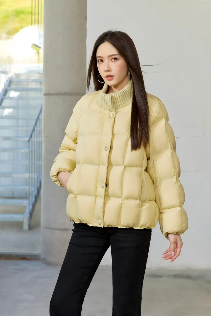 【范范】冬季短款立领宽松型女修身纯色百搭冬装JC250606