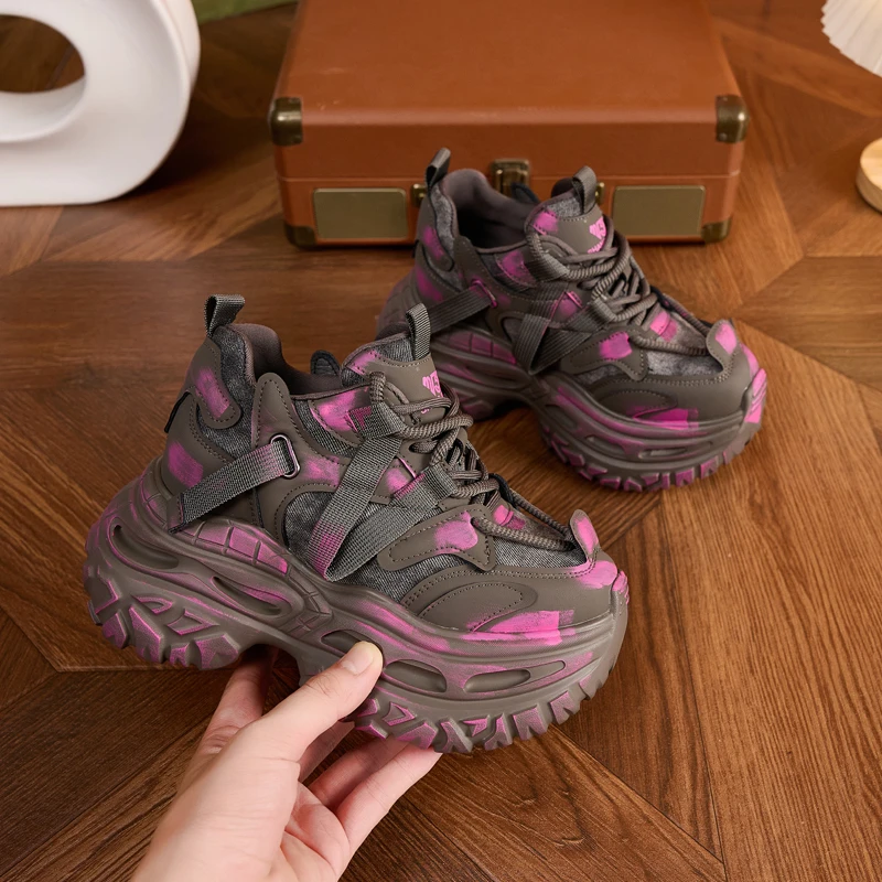 小个子9cm增高老爹鞋女ins潮2026春季新款擦色复古松糕厚底休闲鞋