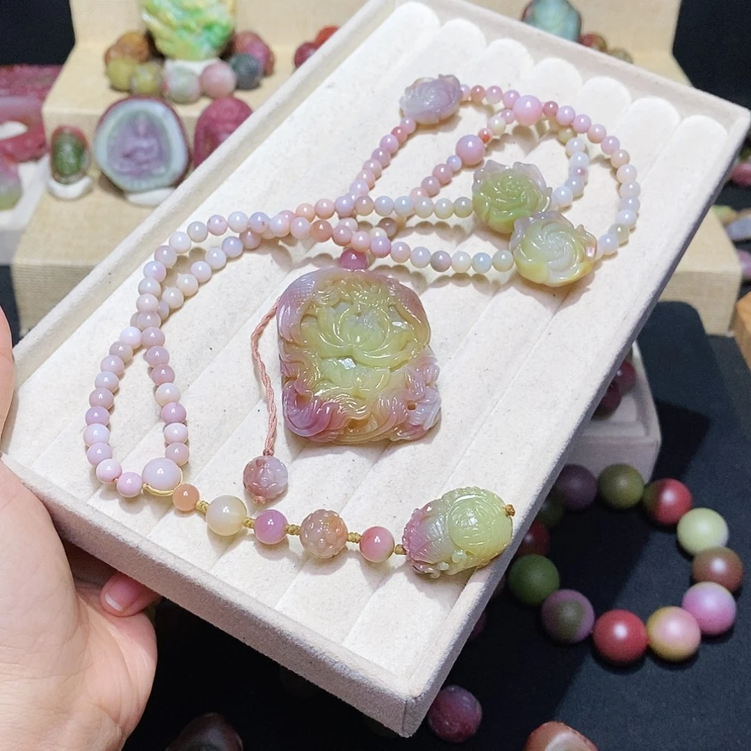 未镶嵌盐源玛瑙/玉髓凤穿牡丹➕珠链